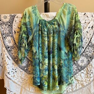 Energe World Wear Floral Green Women's Top Size XL